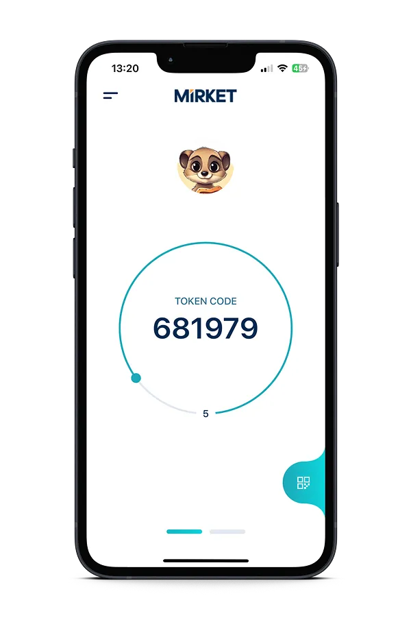 Telefonda Mirket Authenticator uygulaması, tek kullanımlık kodu gösteriyor