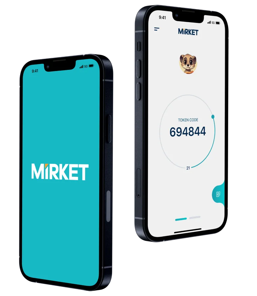 Mirket Authenticator çalışan iki telefon; biri tek kullanımlık kodu gösteriyor